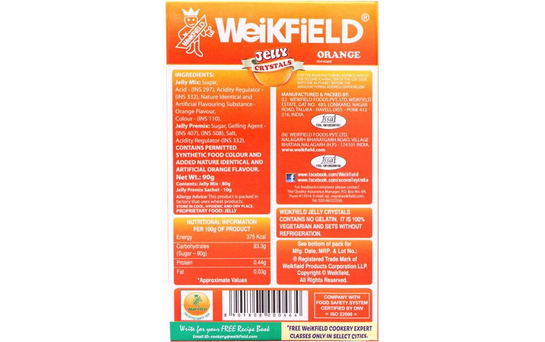 Weikfield Jelly Crystals Orange Flavour   Box  90 grams